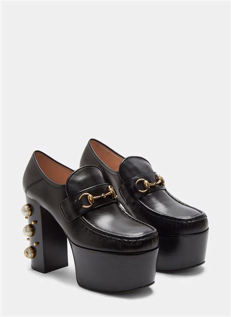 gucci pearl loafers|Gucci horsebit platform loafer.